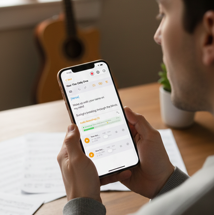 Idea Generator feature: Curated word and phrase collections to overcome writer's block and spark songwriting inspiration